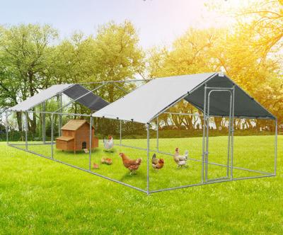 China Rust Resistant Galvanized Steel Big Size 8x3m Chicken Run Kennel Outdoor Chicken Cage with Cover for sale