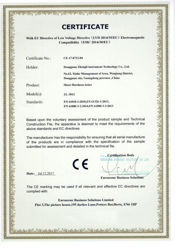 CE - Dongguan Zhongli Instrument Technology Co., Ltd.