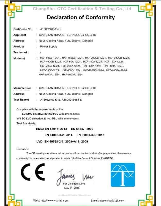 CE - Hunan Huaxin Electronic Technology Co., Ltd.