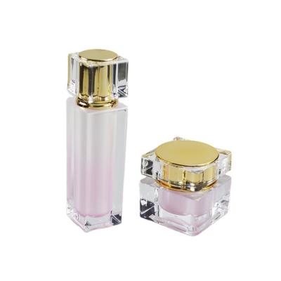 China 50ml Capacity Square Lotion Bottle Luxury Cosmetic Container with Acrylic Collar for sale