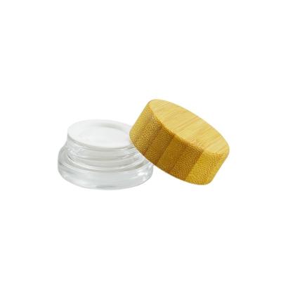 China 5g Frosted Clear Glass Jar with Bamboo Wood Lid Keep Your Cosmetic Face Cream Fresh for sale