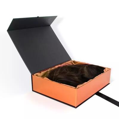 China Custom Logo Wig Packaging Box Black Magnetic for sale
