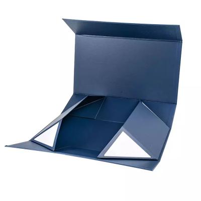 China High Quality Navy Blue Foldable Magnetic Box  With Silver Logo Stamped for sale