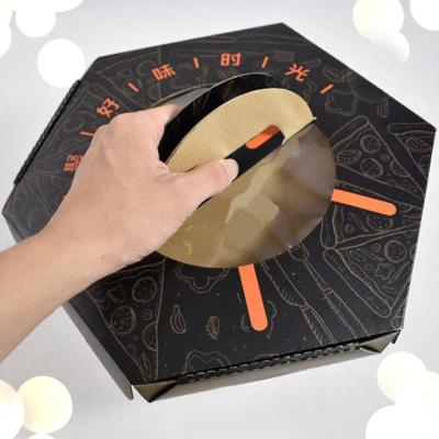 中国 使い捨て可能なハンドルのペーパーが付いている注文の八角形ピザ箱 販売のため