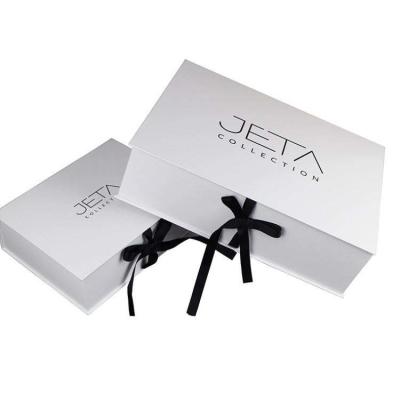 China white flap foldable magnet Cloth Paper Box with black ribbon for sale