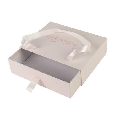 China Glossy Lamination Clothing Packing Boxes With Ribbon And Satin for sale