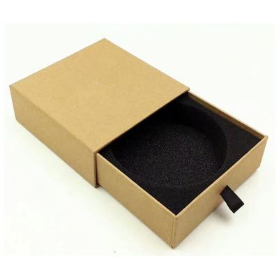 China Gold Foiled Logo Kraft Paper Drawer Box with Black Ribbon for sale
