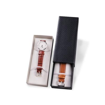 China Rigid Cardboard Watch Box Gift Packaging Strap Shape Watch Box With Drawer for sale