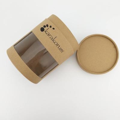 China Cylinder Kraft Paper Packaging Box With Transparent Window for sale