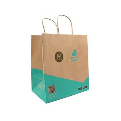 China Recycled Craft Brown Paper Grocery Bags Take Away Custom Printing for sale