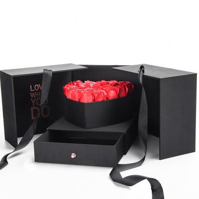 China Big Cube Flowers Gift Box With Heart Shape Box And Drawer Box for sale