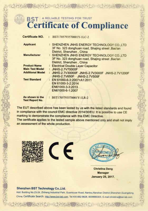 Certificate of compliance - Dongguan City Gonghe Electronics Co., Ltd.