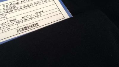 Китай Жара - ткань Knit Ponte рейона нейлона изоляции черная/ткань Roma Di Ponte продается