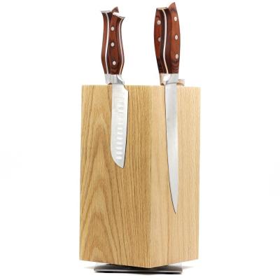China Sustainable 300x150x150mm 4 Sides Magnetic Knife Block 360 Rotatable Wooden Knife Holder for sale