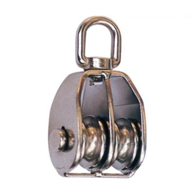 China 50mm Polished Rope Rigging Hardware Double Wheels Swivel Eye Pulley Block for sale