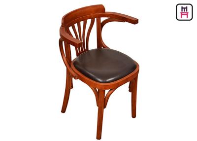 China Vintage Wood Leather Dining Chairs With Arms Oak Wooden Wedding Chairs  for sale