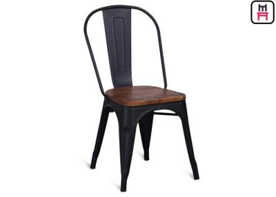 China 86cm Height Black Metal Restaurant Chairs Tolix Bar Stool With Wooden Seat  for sale