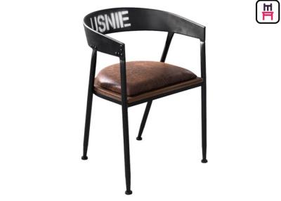 China Loft Leather And Metal Dining Chairs , Industrial Black Metal Dining Chairs With Arms for sale