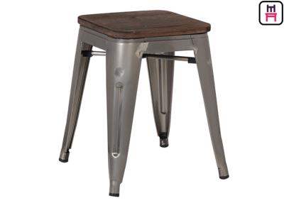 China Custom Color Tolix Style Bar Stool , Coffee Shop Tolix Chair Wooden Seat  for sale
