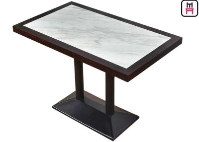 China 4 Seats Restaurant Dining Table Luxury Marble Inset Wood 4ft*2ft Casting Iron for sale