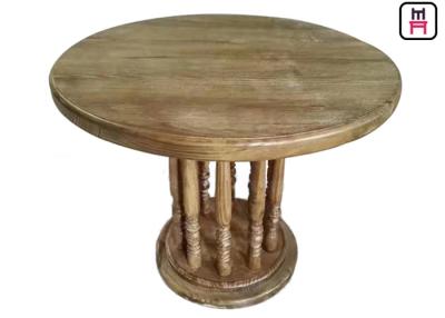China Rustic Wood Top Restaurant Dining Table , Roman Column Vintage Round Dining Table for sale