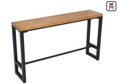 China Industrial Metal Base Long Bar Height Table Solid Wood Top 120-300cm Length for sale