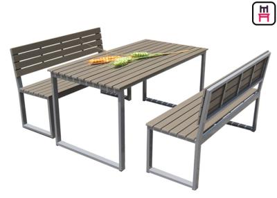 China Plastic Wood Outdoor Restaurant Tables Commercial KD Patio Dining Sets With Bench for sale