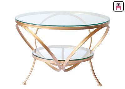 China Glass Coffee Table Gold Frame , Modern Round Glass Coffee Table For Bar / Hotel for sale