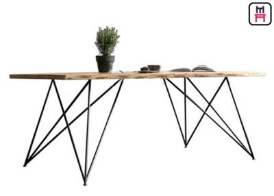 China Base Solid Wood Restaurant Dining Table With Geometric Rose Gold Metal Frame for sale