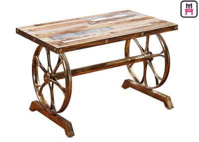 China 4ft*2ft Plywood / Cast Iron Table Base Industrial Style Coffee Table With Wheel Design for sale