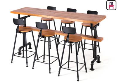 China Solid Wood Top Restaurant Bar Tables Tube Design Base With Comfotable Footrest for sale