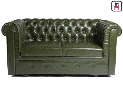 China Asiento del sofá de la cabina del pasillo del hotel del cuero de Brown con la decoración del Pin del cobre del botón de Chesterfield en venta