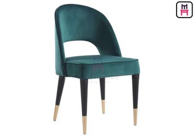 China Velvet Upholstered Open Back Wood Restaurant Chairs With Gold Hardware for sale