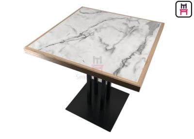 Cina Modello di marmo bianco HPL del tavolo da pranzo del laminato del buffet di 4 persone con il bordo di legno di pino in vendita