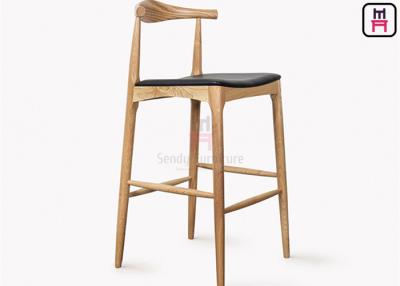 China Ash Wood Leather Seat Bar Stools Classical Mid-Century Style For Hotel for sale