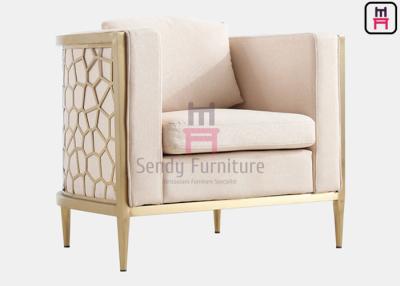 China Ivory Leather Cushion Single Sofa Chair With Stainless Steel Carved Hollowed - Out Frame for sale