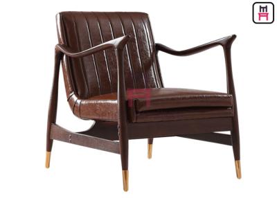 China Brown Leather Single Sofa Chair Ash Wood Frame With Copper Feet 73 * 68 * 85cm for sale