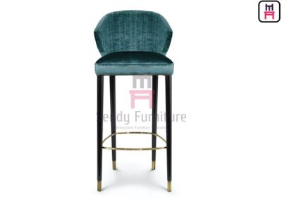 China Luxury Style Restaurant Supply Bar Stools Green Velvet Ash Wood With Feet for sale
