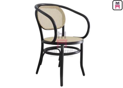 China Natural Rattan Dining Chairs Black Benchwood Armrest Cane Dining Chair for sale