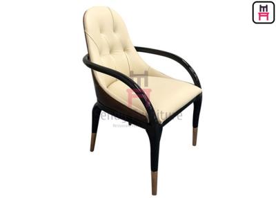 China Curved Solid Wood Armrest Leather Modern Dining Chairs 0.38cbm Volume With Metal Details for sale