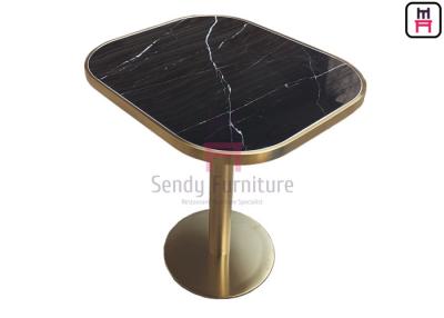 China Oval Shape Restaurant Dining Table Marble Pattern Ceramic With Golden Seam for sale