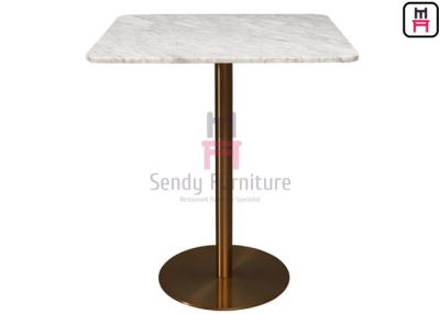 China Marmo Calacatta Marble Table With Brushed Gold Stainless Steel Base For Restaurant / Hotel for sale