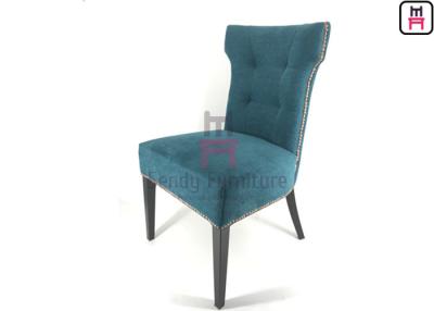 China Blue Velvet Armless Hotel Restaurant Chairs Metal Base Customized With Brass Nail for sale