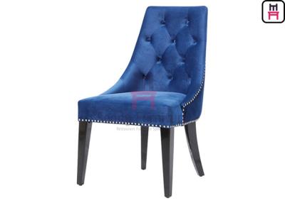 China High Back Blue Velvet Tufted Upholstered Dining Chairs with Black Iron Legs for sale