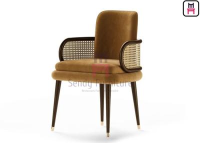 China Velvet Upholstered Dining Chair 0.38cbm With Canework Armrest for sale