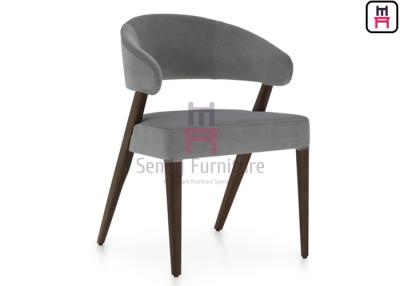 China Enveloping Backrest Open Back Armrest Wood Restaurant Chair Gray Velvet for sale