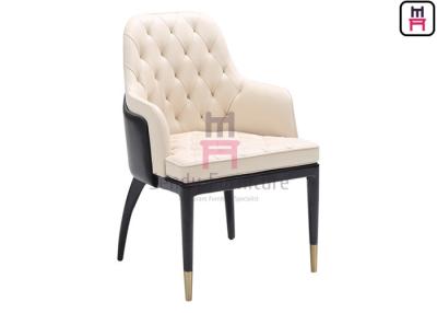 China Modern Wood Restaurant Chairs With Dual - Colors Leather Upholstered Button Decoration for sale