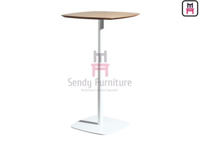 China MDF Square Bar Table with Rounded Corners; White & Black Iron Frame Table for sale