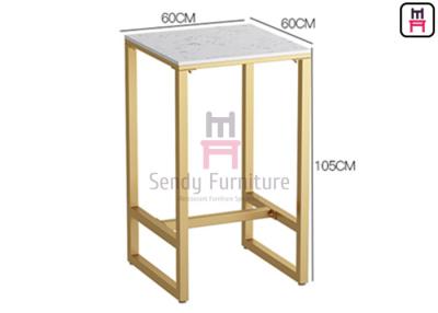 China Marble Top 2ft Metal Square High Table 60cm Length Golden Lacquered Metal Frame for sale