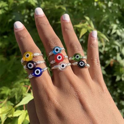 China Wholesale Lead Free Resin Nickel Free Pearl Stainless Steel Evil Eye Jewelry Silver Evileye Stone Rings Charm Acrylic Red Color Handmade Evil Eye Ring for sale